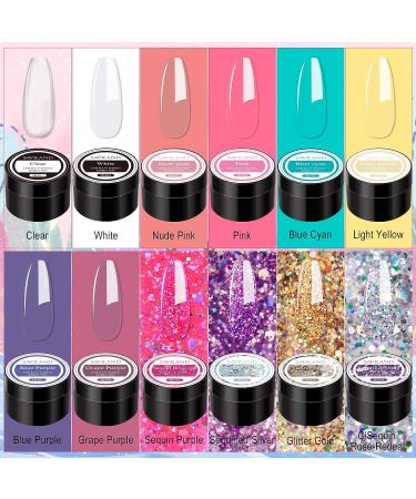 Saviland Builder Nail Gel Kit - 12 Colors Nail Extension Gel Set with Forms and Brushes | Nail Strengthening Manicure Set for DIY Nail Art (B-Sequins Series) - Buy Online on GoSupps.com