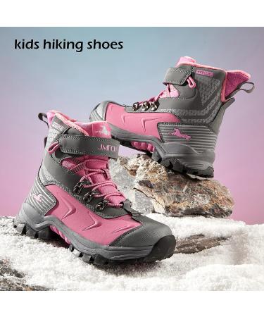 JMFCHI Kids Hiking Boots - Comfortable Non-Slip Snow Shoes for Boys and Girls - Steel Buckle Sole - Size 1 Little Kid - Grey Pink - Buy Online on GoSupps.com