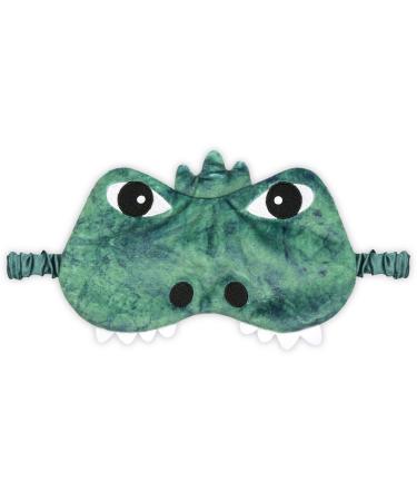 iscream Fun and Colorful Satin-Lined Embroidered Silky Fleece Sleep Mask for Kids - Dino-Mite