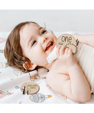 13 Pcs Baby Monthly Milestone Cards Sign Wooden Newborn Baby Announcement Sign Wooden Monthly Cards Hello World Baby Birth Announcement Milestone Discs Photography Props - Buy Online on GoSupps.com