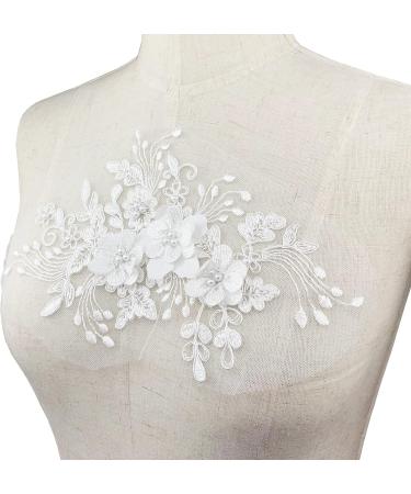 2Pcs White Pearl Flower Embroidery Lace Patches - Wedding Dress Appliques - Buy Online on GoSupps.com