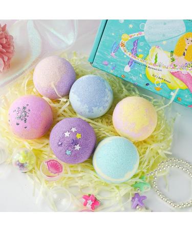 Canvalite Kids Bath Bombs - 6 Pcs Handmade Mermaid Gifts for Girls | Skin-Friendly Natural Spa Fizzy Bubble Bath with Surprise Inside Little Girls Jewelry - Buy Online on GoSupps.com
