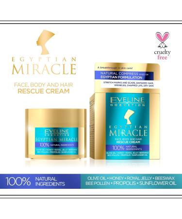 Eveline Cosmetics Egyptian Miracle Multi-Purpose Rescue Cream for Face Body & Hair - Nourishing Smoothing & Moisturising Formula with 7 Natural Ingredients - 40 ml - Buy Online on GoSupps.com