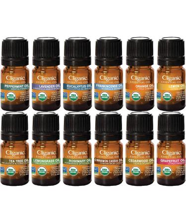 Cliganic USDA Organic Aromatherapy Top 12 Essential Oils Set - 100% Pure, Peppermint, Lavender, Eucalyptus, Tea Tree, Lemongrass, Rosemary, Frankincense, Orange, Lemon, Cassia, Cedarwood & Grapefruit - Buy Online on GoSupps.com