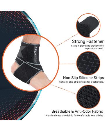 PhysFlex Ankle Brace - Adjustable Compression Sleeve for Sprained Ankle, Achilles Tendon, Plantar Fasciitis - Gray, Ideal for Men & Women - Buy Online on GoSupps.com
