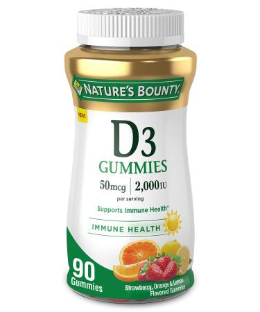 Nature's Bounty Vitamin D3 Gummies Strawberry Orange & Lemon Flavored 50 mcg (2000 IU) 90 Gummies