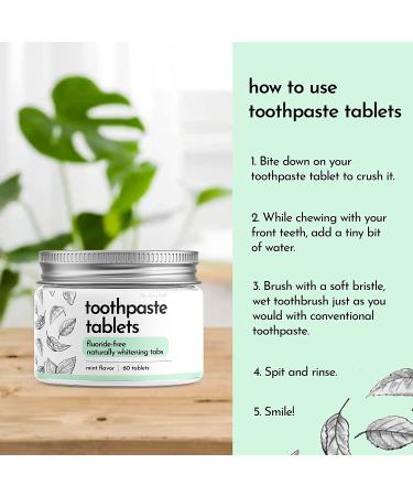 Spearmint Toothpaste Tablets & Bamboo Toothbrush Set | Travel Teeth Whitening Tabs for Adults & Kids | Fluoride-Free, Gluten-Free, Vegan | Eco-Friendly & Plastic-Free | 60 Tabs - Buy Online on GoSupps.com