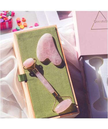 Rose Quartz Face Roller & Gua Sha Set | Best Skin Care Tool for Women | Perfect Gift | DiviniTi - Buy Online on GoSupps.com