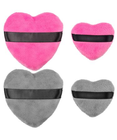 OIIKI 4PCS Makeup Blendiful Puffs  Cotton Powder Puff  Makeup Tool Beauty Sponges Blender  in Love Shape with Strap  for Cosmetic (2PCS Gray+2PCS Rose)