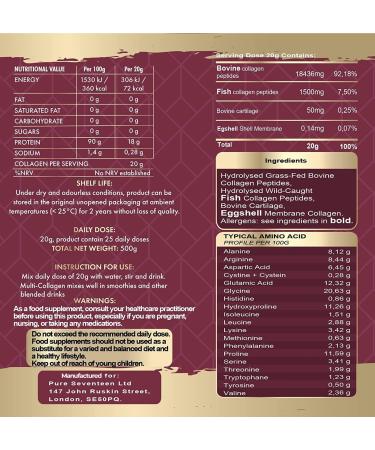 500G Multi Collagen Protein Powder | Unflavoured | Grass Fed Bovine, Wild Caught Fish, Free-Range Chicken & Eggshell Collagen | Types I II III V & X | Halal Certified - Buy Online on GoSupps.com