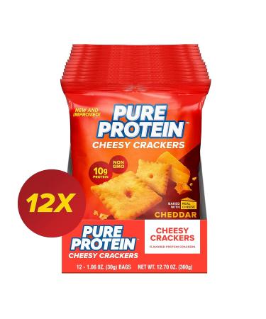 Pure Protein Cheesy Crackers Cheddar High Protein Snack 10G Protein 1.06 Oz (Pack of 12) Cheddar Cheese 1.06 Ounce (Pack of 12) - Buy Online on GoSupps.com