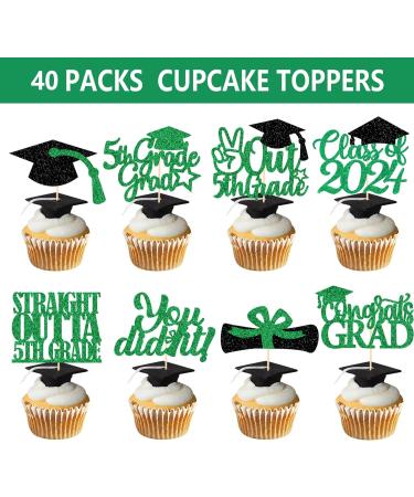 5th Grade Graduation Cupcake Toppers Green Glitter 5th Grade Graduation Party Decorations 2023 Boy Girl Kids Fifth Grade Graduation Party Decorations Supplies - Buy Online on GoSupps.com