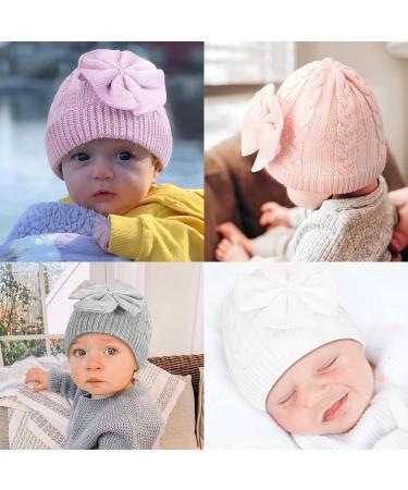 XIAOHAWANG Baby Girl Winter Hat - Cute Bow Knitted Beanie for Infant Girls 0-6 Months (White/Pink) - Buy Online on GoSupps.com