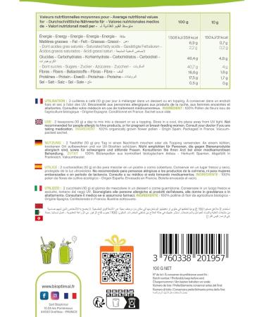 BIOPTIMAL - Pollen Bio - Superaliment - Immunit Vitalit nergie - 100% Pollen de fleurs Pur - Qualit Premium - Conditionn en France - Certifi par Ecocert - 100g 100 g (Lot de 1) - Buy Online on GoSupps.com