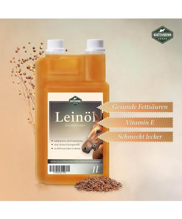Martenbrown Cold-Pressed Flaxseed Oil 1 Litre for Horses and Dogs | First Pressed | 100% Pure Dosing Bottle No Additives | Food Supplement for Dry Food Canned Food - Buy Online on GoSupps.com