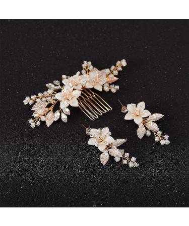 SWEETV Handmade Gold Wedding Hair Comb and Bridal Earrings Set - Elegant Accessories for Brides - Buy Online on GoSupps.com