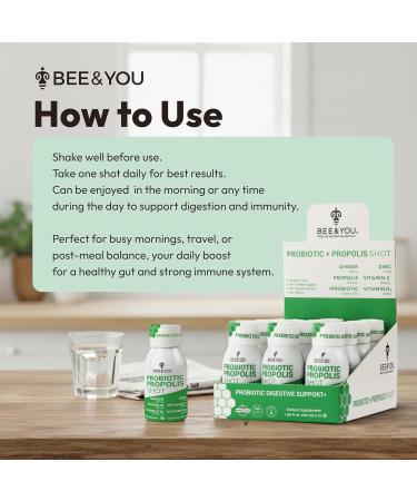Bee and You Propolis Immune Shot Probiotic Vitamin C Vitamin D3 Zinc Ginger Immune Support Gut Health Digestive Health Bioactive 1.69 Fl. oz 12 Pack Ginger & Orange Juice - Buy Online on GoSupps.com
