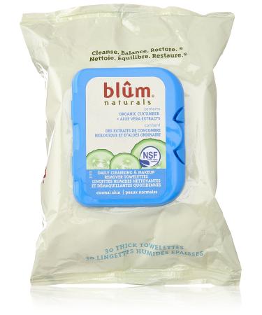 Blum Naturals Daily Normal Skin Towelettes, Cucumber, 30 Count