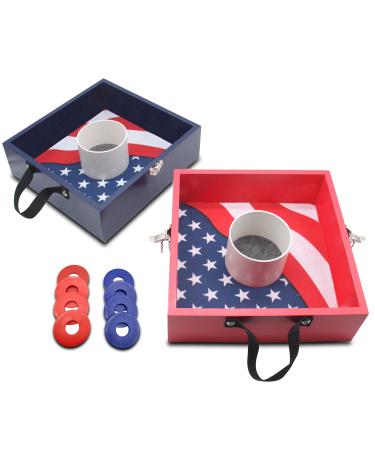 Flag Series Wooden Washer Toss Game Set Portable Washers Game Lawn Backyard Outdoor Games with 8 Metal Washers