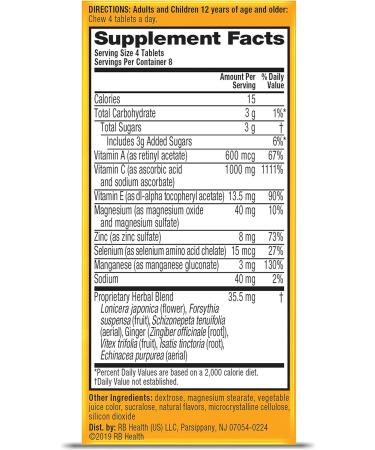 Airborne Vitamin C 1000mg Very Berry Chewable Tablets (32 Count) | Gluten-Free Immune Support Supplement with Vitamins A, C, E, Zinc, Selenium, Echinacea & Ginger - Buy Online on GoSupps.com