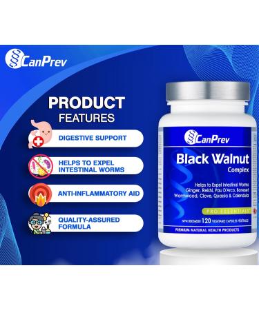 CanPrev - Black Walnut Complex 120 v-caps - Black Walnut Supplement for Digestive Health Stomach Pain Relief Easy Digestion Indigestion Relief & Diarrhea Relief - Anti Inflammatory Supplement - Buy Online on GoSupps.com