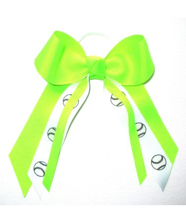 Softball Small Hair Bow  Made in the USA  white pony band  many colors  (Neon Lime Green)