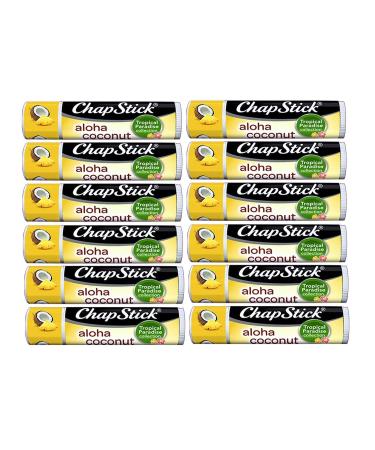 Chapstick Limited Edition Tropical Paradise Collection Aloha Coconut Flavored Skin Protectant Lip Balm Tube - Great for Moisturizing & Hydrating Chapped  Cracked  Dry Lips     0.15oz Each  12 Sticks
