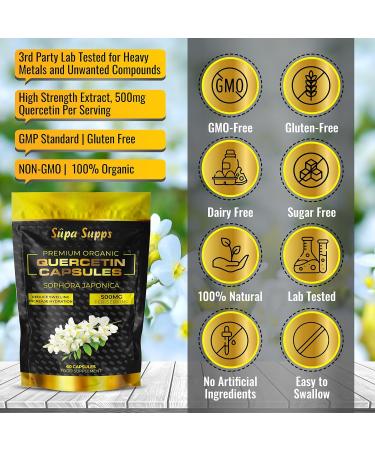 Organic Quercetin 500mg Capsules - High-Strength Immune & Antioxidant Support Vegan Gluten-Free 60 Capsules for 2-Month Supply - Buy Online on GoSupps.com