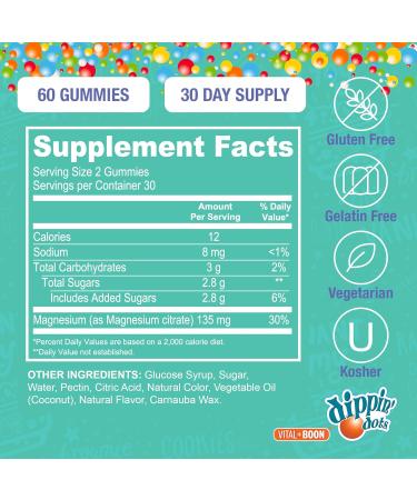Dippin' Dots Magnesium Gummies for Women Men & Kids Razzle Raspberry Magnesium Citrate Gummies with No Artificial Colors or Flavors Vegan Friendly Calm Nerve Bone & Muscle Supplement (60 Count) 60 Count (Pack of 1) - Buy Online on GoSupps.com