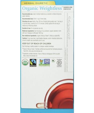Traditional Medicinals - Organic Weightless Dandelion Hibiscus Herbal Tea (Pack of 1) - Relieves Temporary Water Retention - Fair Trade Ingredients - 16 Tea Bags Total 20 Count (Pack of 1) Weightless Dandelion Hibiscus Herbal Tea - Buy Online on GoSupps.com