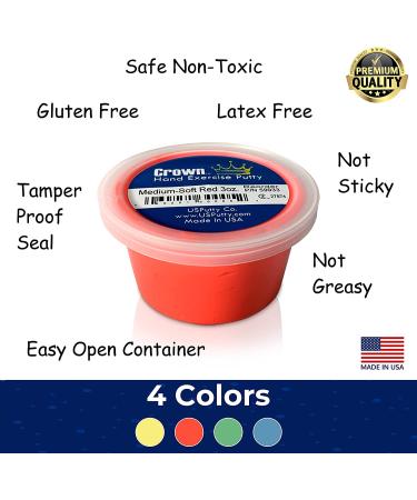 Crown Therapy Putty - Hand Exercise Putty Set Made in USA (4 Pack, 3-oz Each) for Rehabilitation and Stress Relief - Buy Online on GoSupps.com