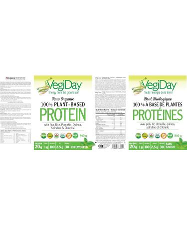 VegiDay Raw Organic Plant Based Protein 20g unflavoured 741g with Pea Pumpkin Chia Quinoa Spirulina & Chlorella - Buy Online on GoSupps.com