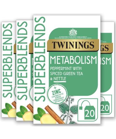 Twinings Superblends Metabolism Tea - Peppermint & Spiced Green Tea Herbal Infusion with Nettle & Zinc Metabolism Booster Tea 80 x Biodegradable Tea Bags - Buy Online on GoSupps.com