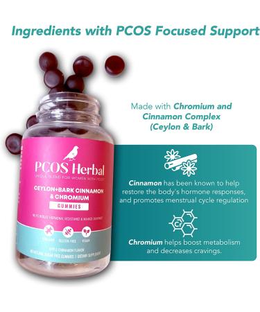 PCOS Herbal Gummies with Ceylon Cinnamon & Chromium - Hormonal Balance & Craving Control - Sugar-Free, Gluten-Free, Vegan - 60ct - Buy Online on GoSupps.com