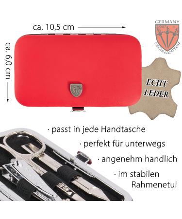 Three Swords Lucca 6-Piece Nail Care Set | Luxury Manicure & Pedicure Set in Red Leather Gift Box | Skin Scissors Tweezers Nail Clipper & File - Buy Online on GoSupps.com