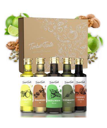 Timber Taste vinegar & oil gift set women spicy - 5 exquisite essential & dining oils 5x40ml - Kochbox cook set for you - gift ideas for Mother's Day - Fancy Mother's Day gift for cooking spicy (5 x oil)