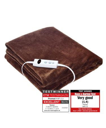 Promined heating blanket with automatic switch -off cozy thermal blanket electrically approx. 180x130 cm with 10 temperature levels warming ceiling for neck shoulder & back Brown
