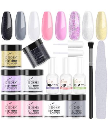 Cooserry Dip Powder Nail Kit with 8 Colors - Dip Nails Powder Starter Kit with Base Top Coat Activator Essential Dip Manicure Kit - Nail Dip Powder Kit for Professionals and Beginners No Lamp Needed A-01