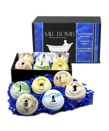 Mr. Bomb - Soothing Bath Bombs for Men Set  Bath Bombs for Well Deserved Bath Relaxation  Bath Bomb Gift Set  6 Tennis Ball Size (5oz) Bath Bombs with Masculine Scents (Bath Bomb Gift Box)