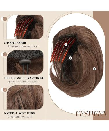 Feshfen Short Hair Part Dutt with Comb - Light Brown Synthetic Hair Extensions for Women - Buy Online on GoSupps.com