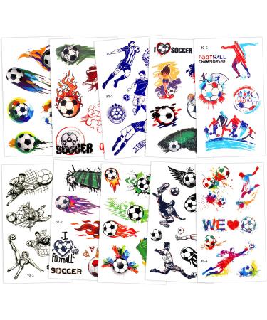 Konsait 60pcs Football Face Temporary Tattoos for Soccer Game Ball Tattoos Transfer Tattoos for Boys Birthday Party Bag & Stocking Fillers