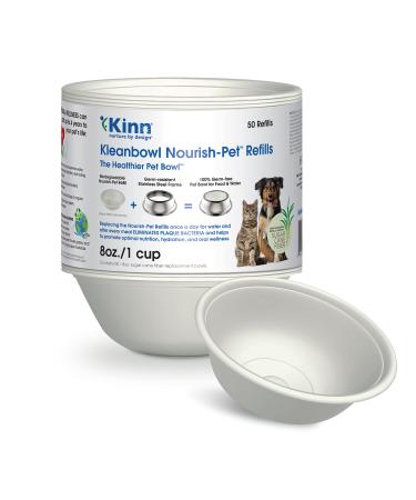 Kinn Disposable Cat Bowls, Dog Bowls for Food and Water, Compostable Refills for Kleanbowl Non-Skid Stainless Steel Frame Feeding Pet Bowl 8 oz (1 cup) Refills (50 pack)