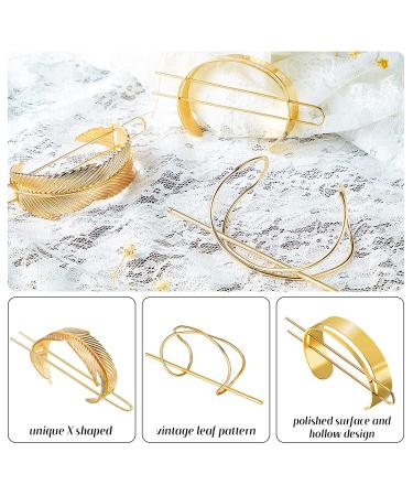 3-Piece Hair Bun Clip Set with Feather, X-Shaped, and Round Top Hair Cuff Buns (Gold) - Buy Online on GoSupps.com