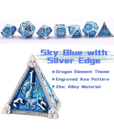 AUSTOR 7-Die Metal DND Dice Set - Sky Blue/Silver Edge - RPG Polyhedral Dice for D&D, Pathfinder, MTG - Includes D20, D12, D10, D%, D8, D6, D4 - Buy Online on GoSupps.com