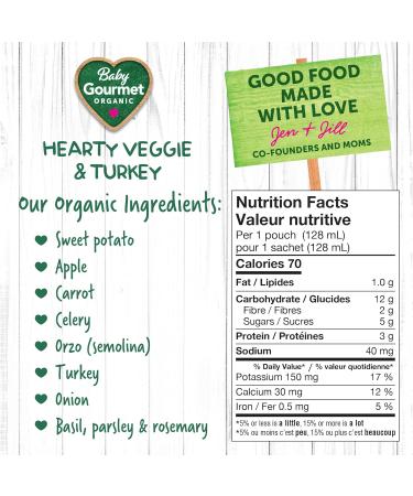 Baby Gourmet Organic Meals - Hearty Veggie & Turkey - Non-GMO BPA-Free No Added Sugar Or Salt No Fillers Or Thickeners 128ml - 16 Pack - Buy Online on GoSupps.com