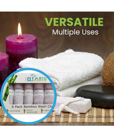ACLEARTH White Bamboo Wash Cloths (6 pc) | Soft Face Wash Cloth Set for Sensitive Skin | Makeup Removal | 25 x 25cm | Ideal for Adults, Babies, and Kids - Buy Online on GoSupps.com