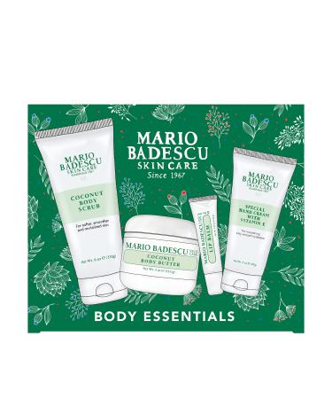 Mario Badescu Best of Body Essentials 4 Piece Kit Skincare Gift Set Includes Lip Balm Coconut Body Scrub Coconut Body Butter & Special Hand Cream With Vitamin E