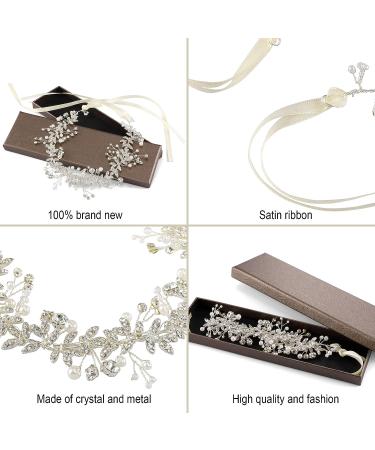 Ayliss Women's Crystal Rhinestone Pearl Wedding Headband & Necklace Set - Handmade Bridal Hair Accessories in Silver - Buy Online on GoSupps.com