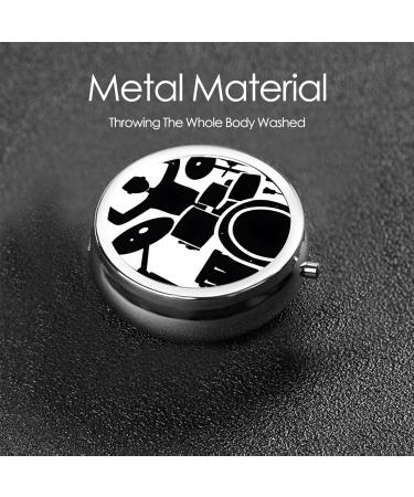 Drummer Round Pill Box - 3 Compartment Mini Decorative Portable Travel Organizer for Vitamins & Medicine - Buy Online on GoSupps.com