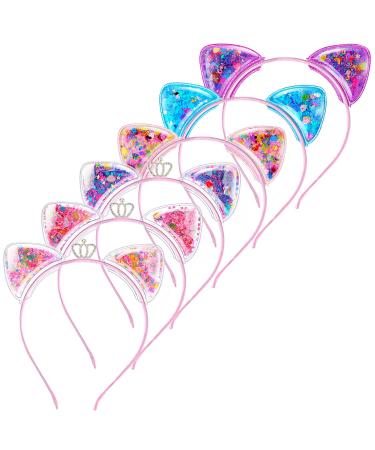 WLLHYF 6pcs Cat Ear Headbands  Glitter Cat Ears Hair bands Sequins Headbands Hair Hoops Hair Accessories for Daily Wearing and Party